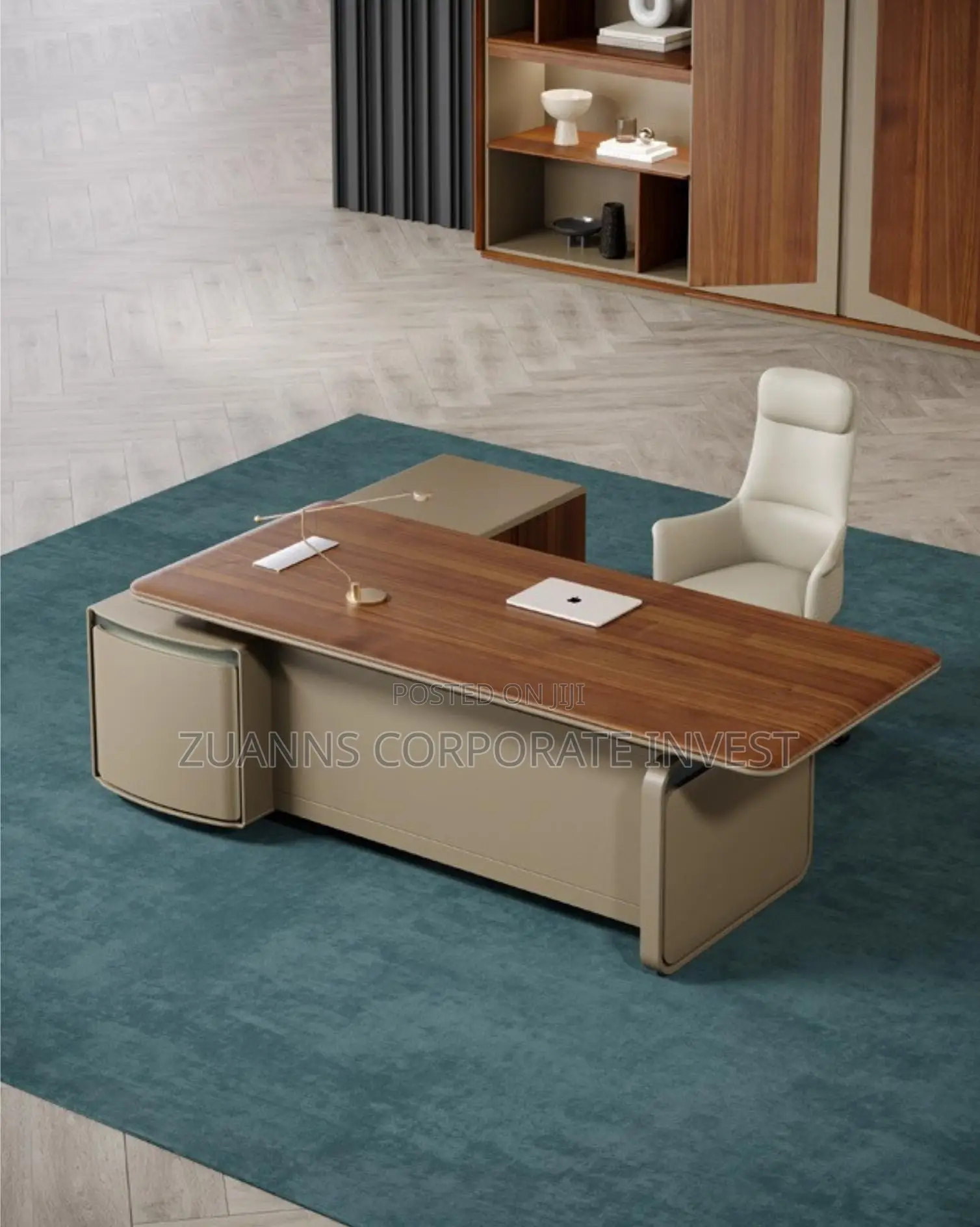 Modern Executive L-Shaped Office Desk/ Brown