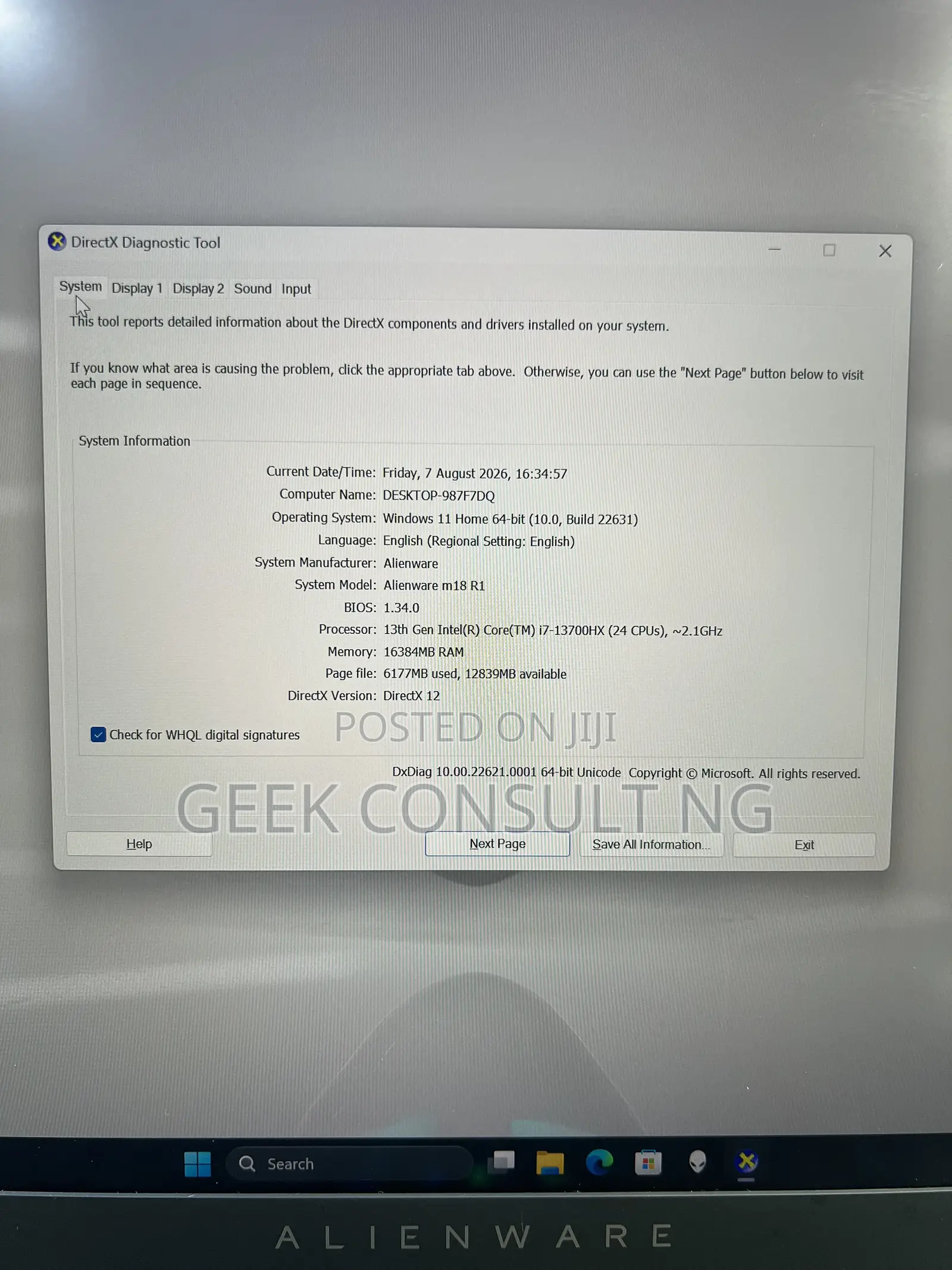 Laptop Alienware M18 R2 16GB Intel Core i7 SSD 1T