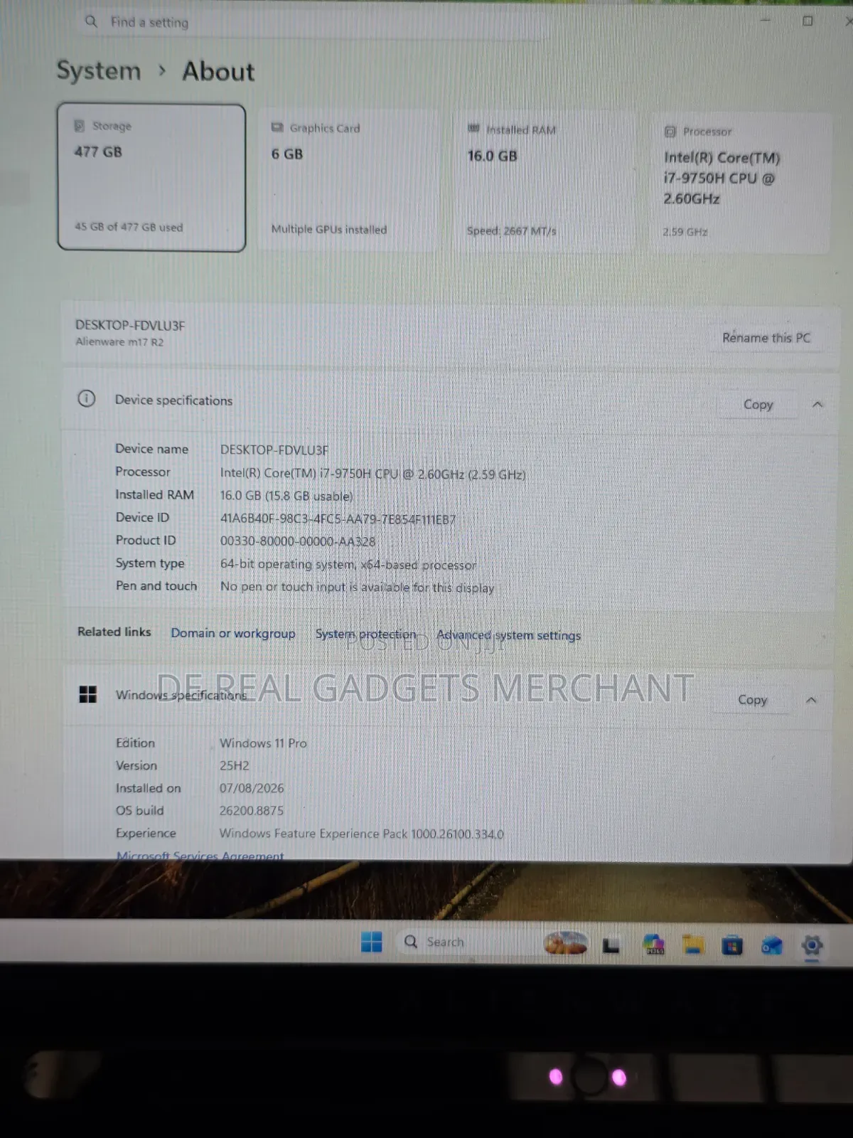 Laptop Alienware M17 R2 16GB Intel Core i7 SSD 512GB