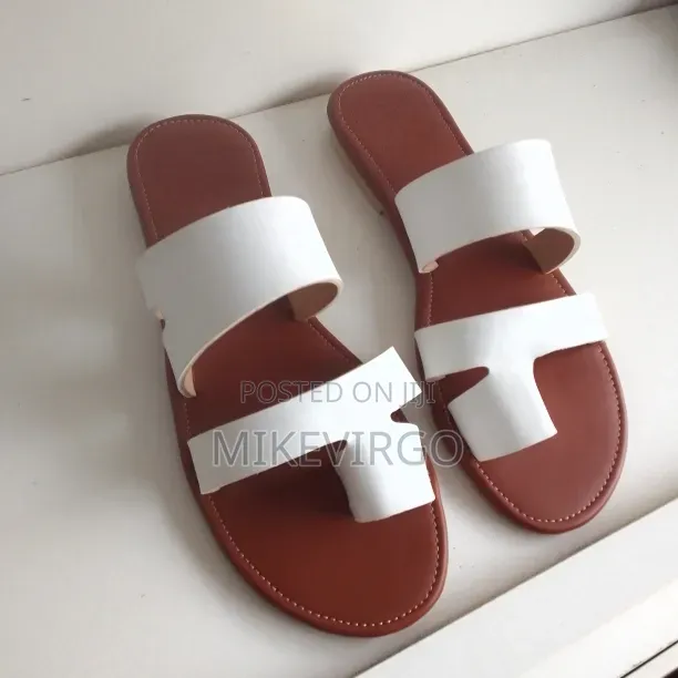 White Female Leather Slippers