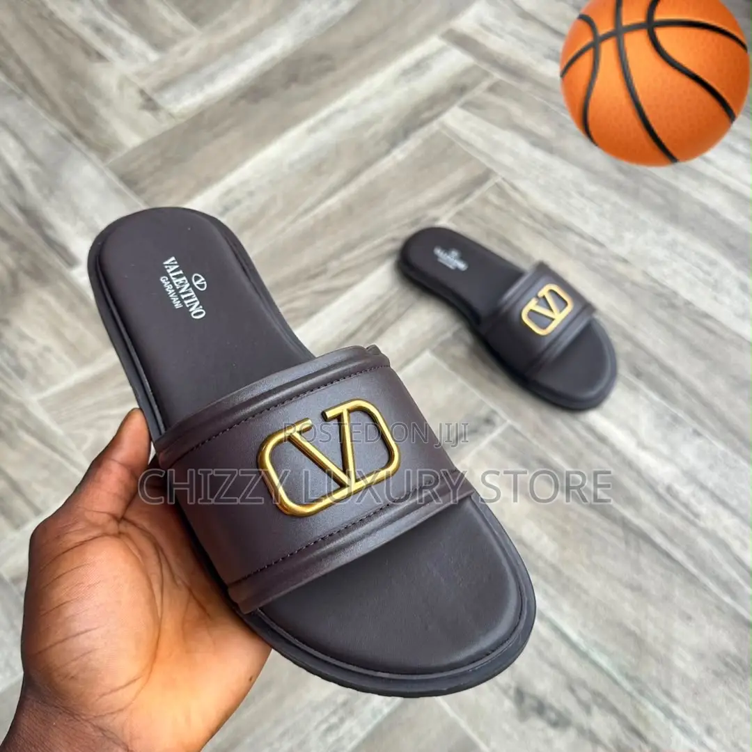 Valentino Garavani Quality Luxury Men Genuine Leather Slippers