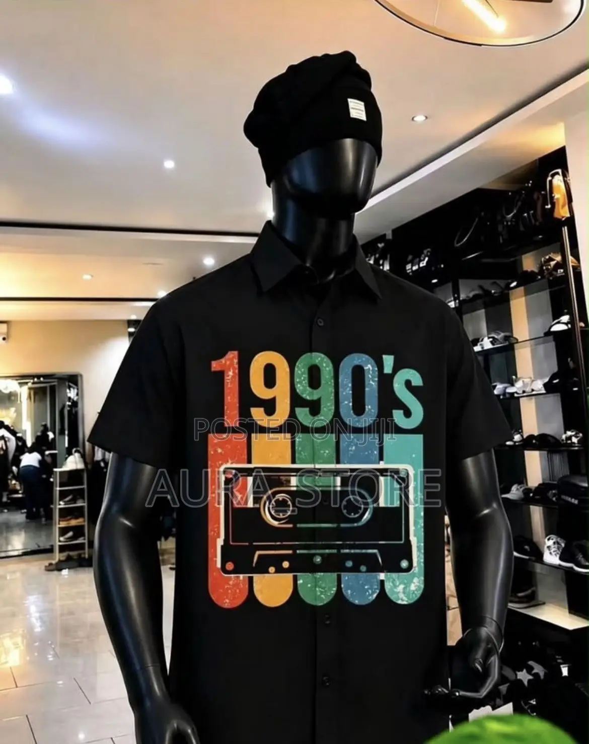 Men's Retro 1990s Cassette Tape Button-Up Shirt.