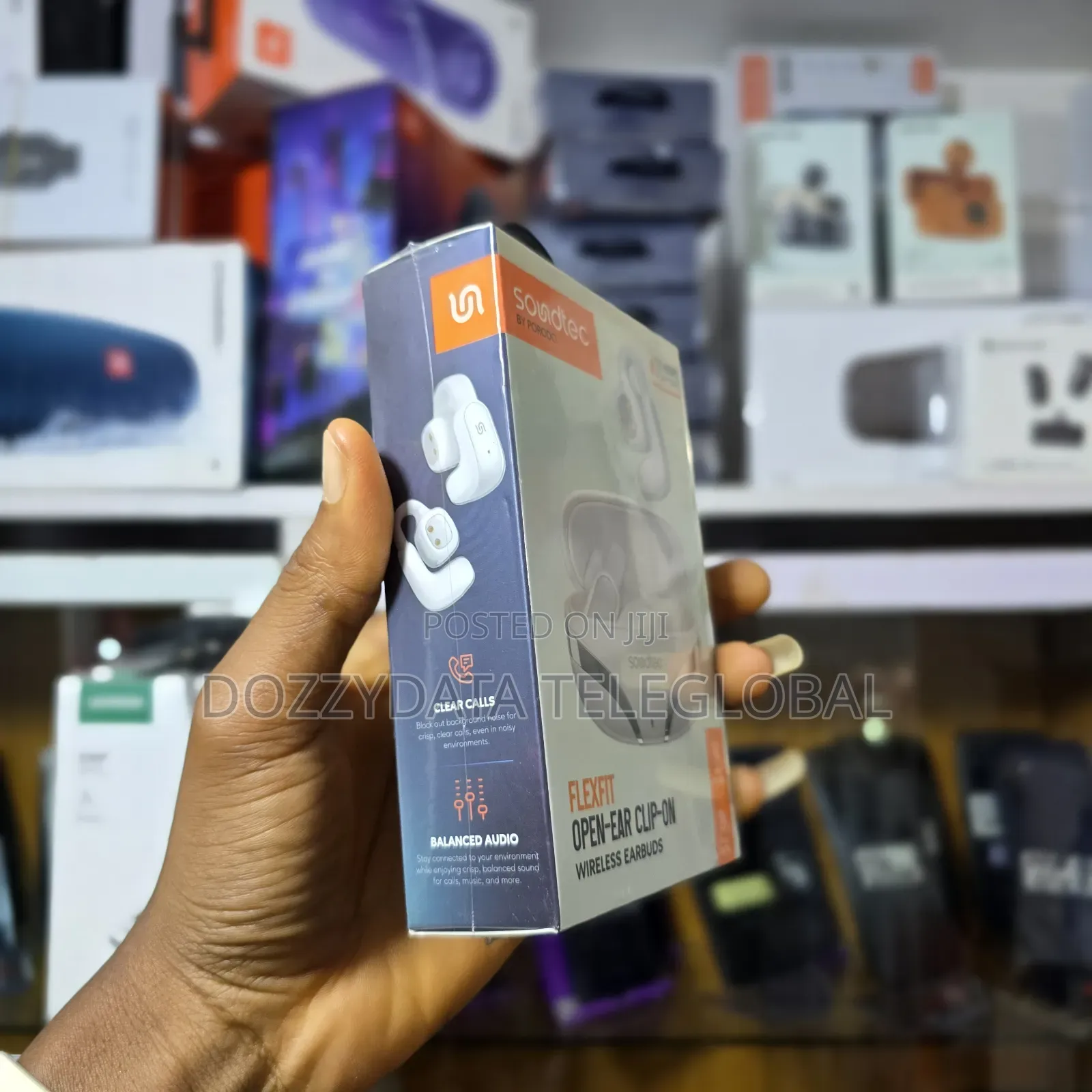 White Porodo Soundtec Flexfit Open Ear Clip on Wireless Earbuds