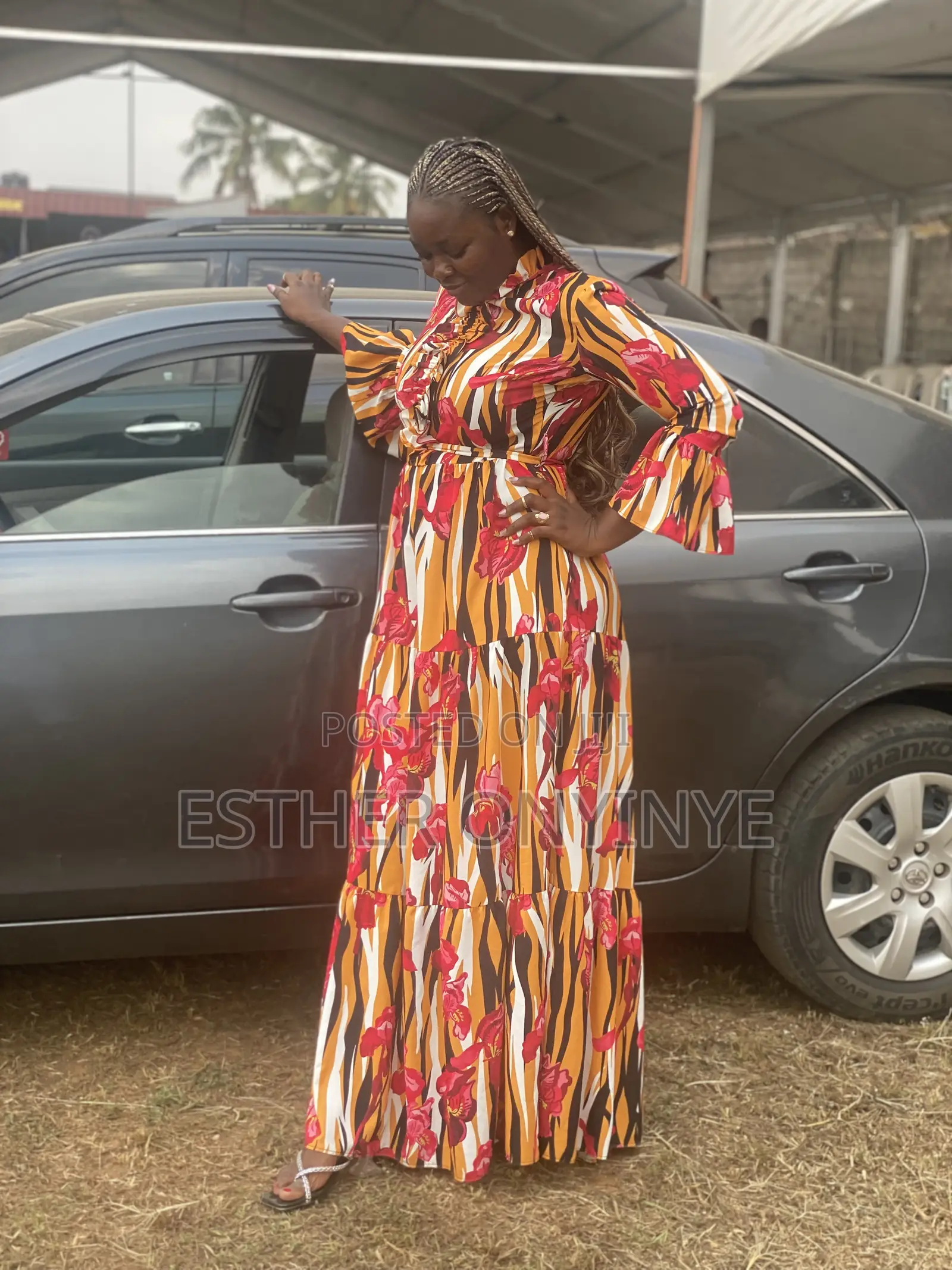 Gorgeous Multicolour Floral Maxi Dress, Long Sleeve Flowy Cute Dress