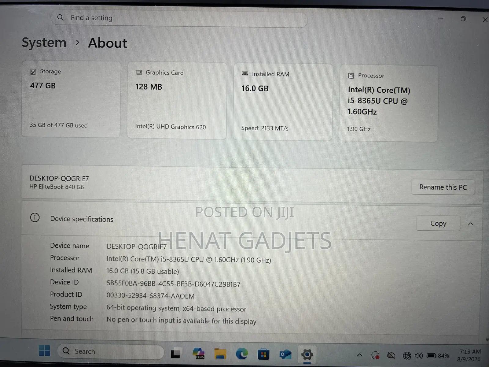 Laptop HP EliteBook 840 G6 16GB Intel Core i5 SSD 512GB