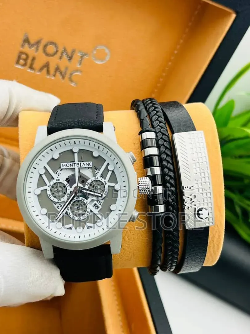Montblanc Leather Watches and Bracelet Set