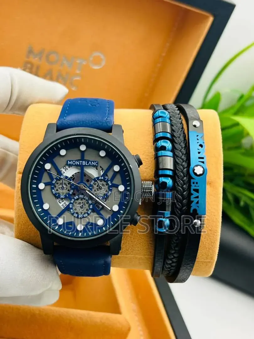 Montblanc Leather Watches and Bracelet Set