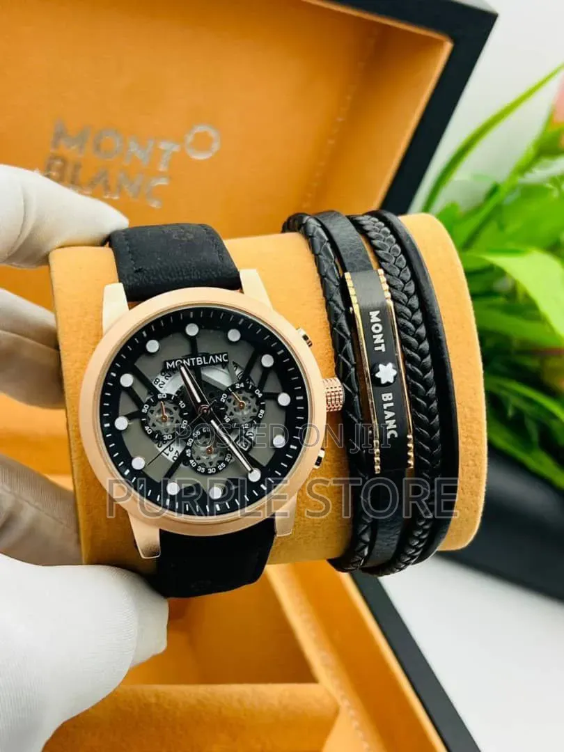 Montblanc Leather Watches and Bracelet Set