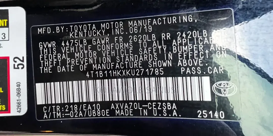 Toyota Camry 2019 Black