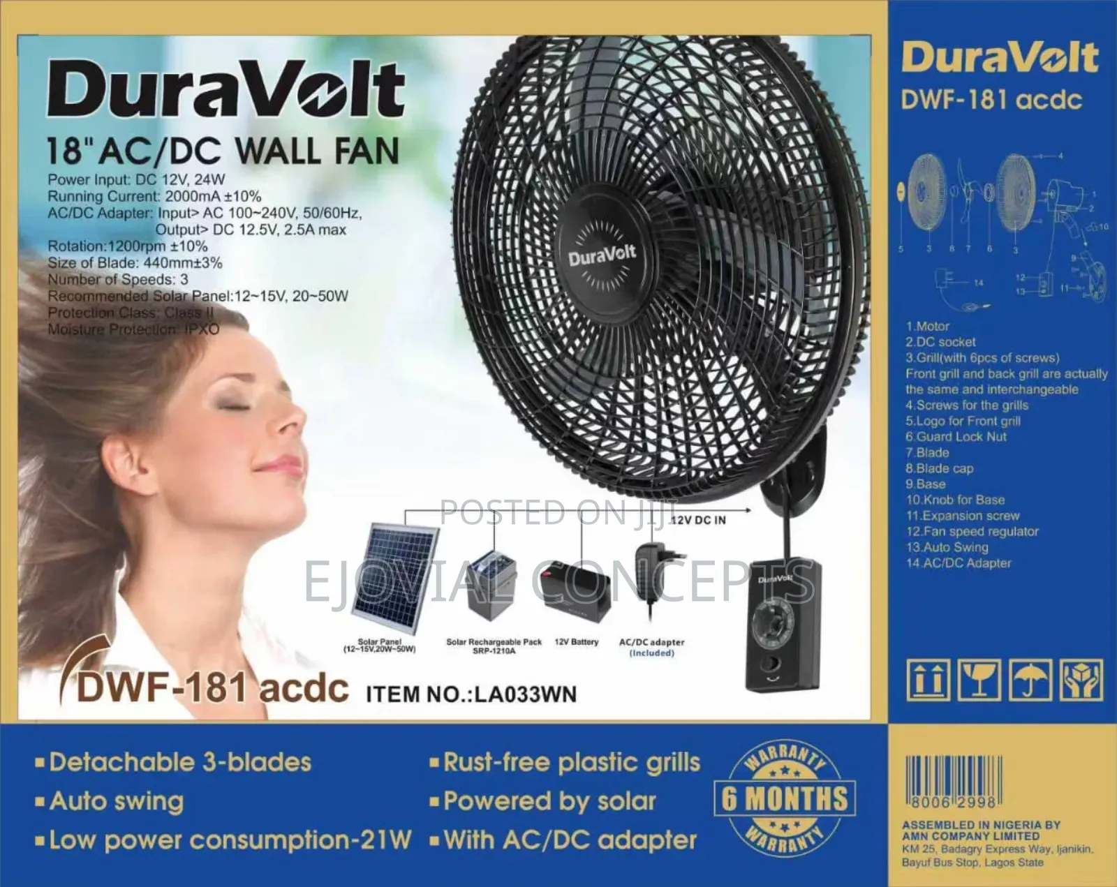 Duravolt 18" ACdc Wall Fan DWF-181acdc