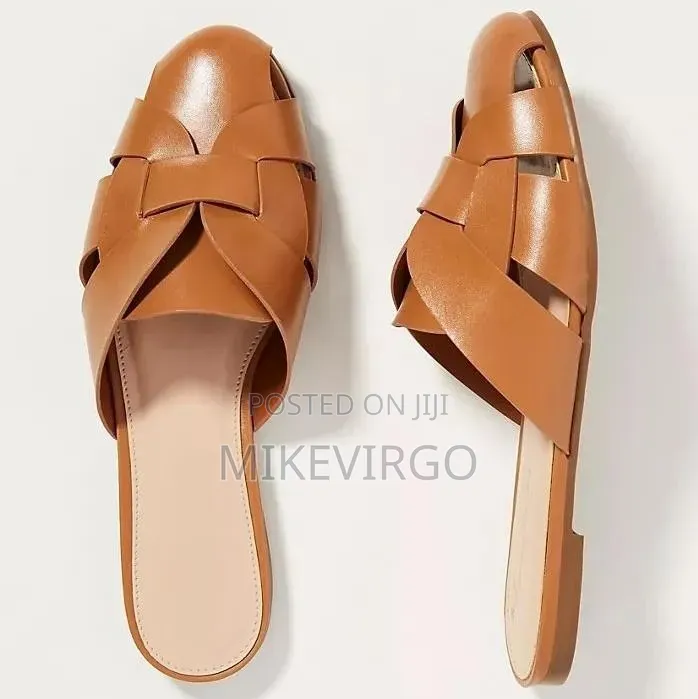 Flashy Handmade Brown Female Leather Half Shoe