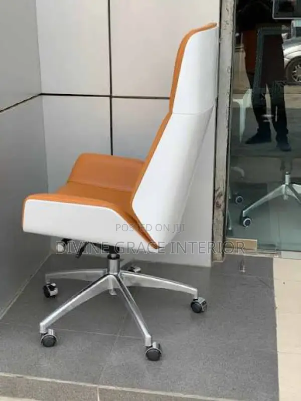 Executive High Back Leather Chair With Wooden Accent