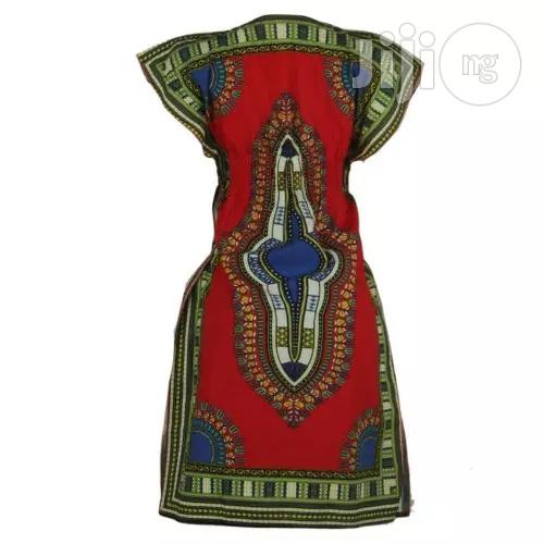 African Print Traditional Midi Dress - Red