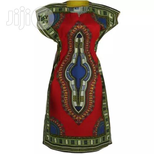 African Print Traditional Midi Dress - Red