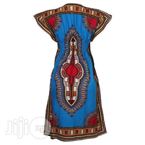 African Print Traditional Midi Dress - Light Blue