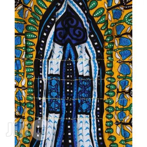 African Print Traditional Midi Dress - Yellow Blue