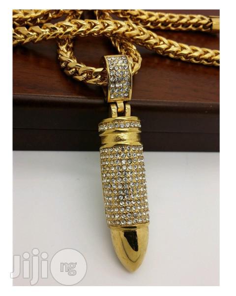 Men's Iced Out Bullet Pendant Franko Chain Necklace - Gold