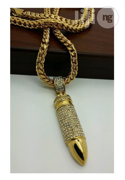 Men's Iced Out Bullet Pendant Franko Chain Necklace - Gold