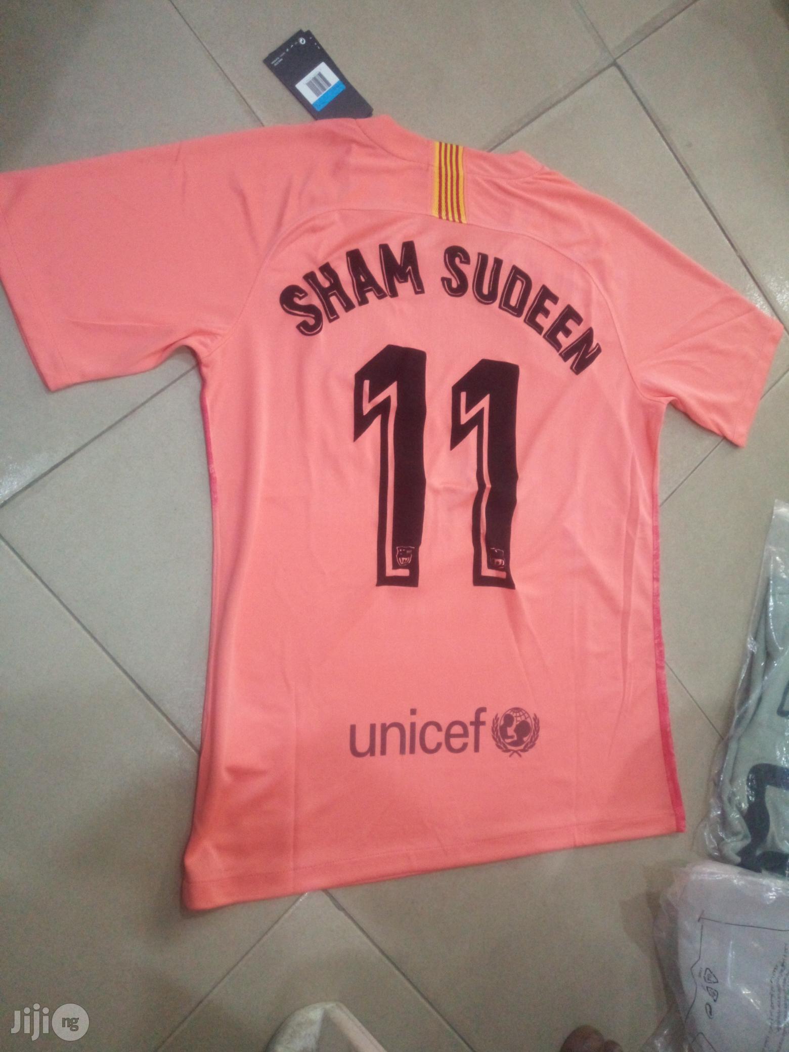 Barcelona Away Kit Jersey With Flock Printing