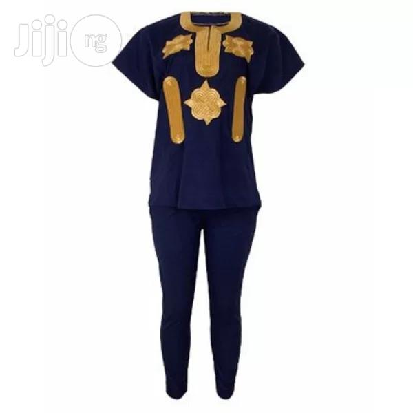 Navy Blue Asukuo Dansiki With Gold Embroidery for Her