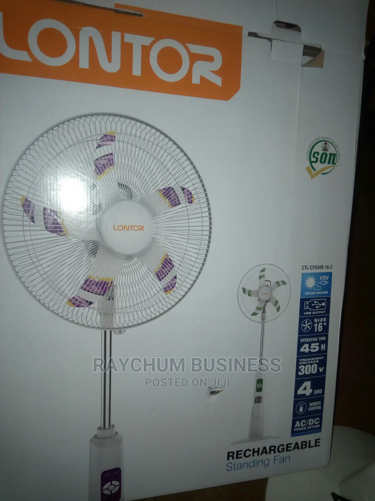 Lontor 16inches Rechargeable Fan With Solar,Usb Supported