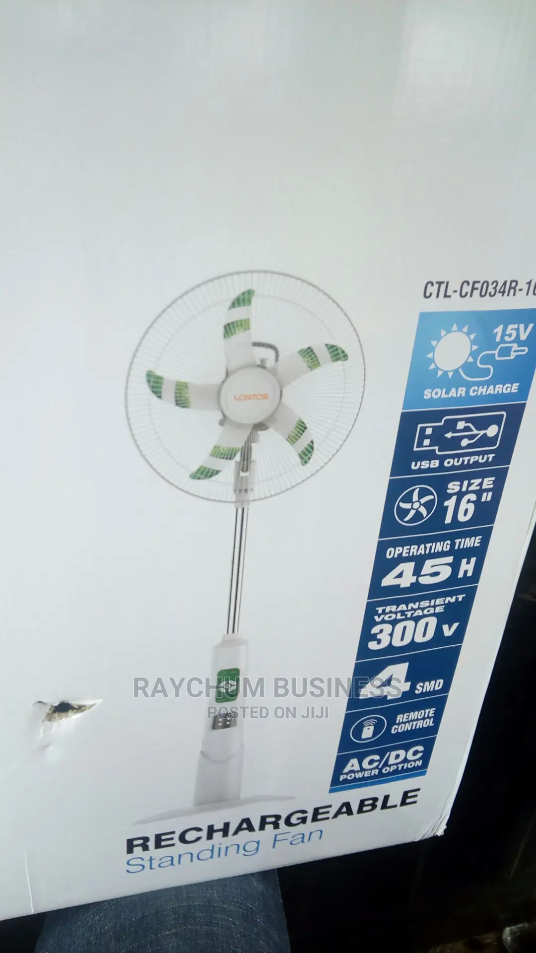 Lontor 16inches Rechargeable Fan With Solar,Usb Supported