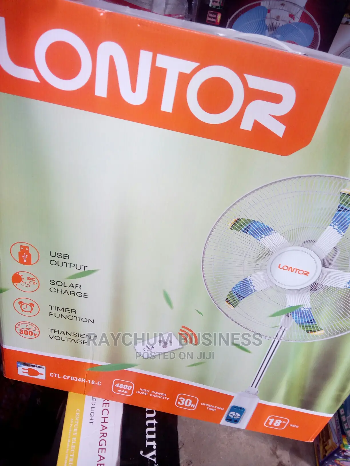 Lontor 18inches Rechargeable Fan 12v DC and AC Fan