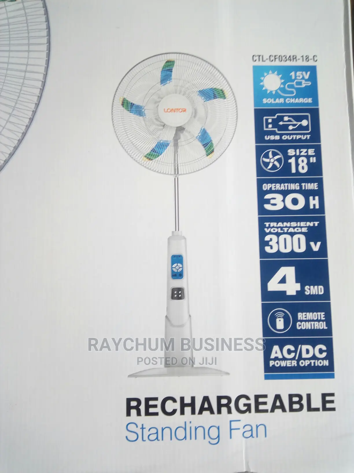 Lontor 18inches Rechargeable Fan 12v DC and AC Fan
