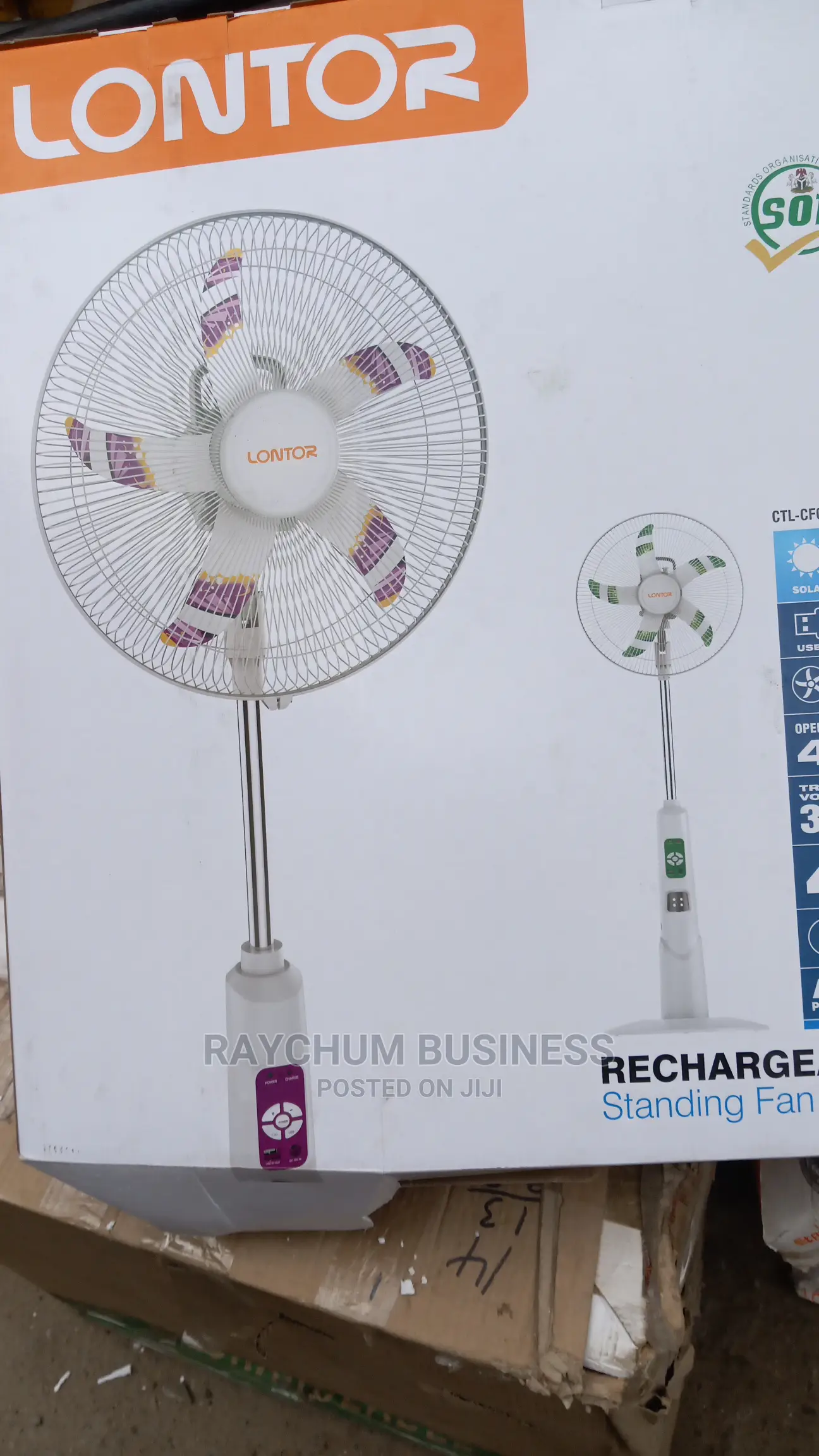 Lontor 16inches Rechargeable Fan With Solar Surported