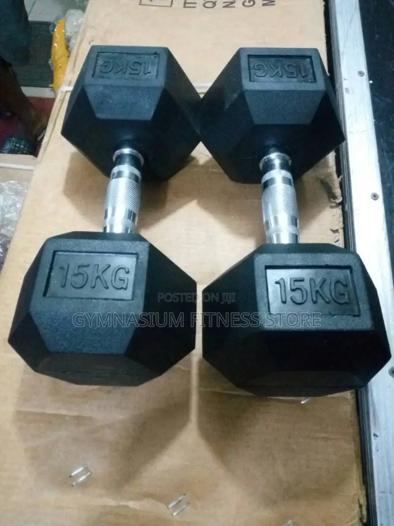 Pair of 15kg Hexagon Dumbbell Rubber Head