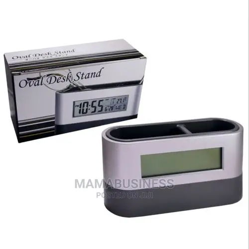 Oval Desk and Pen Stand With Digital Clock