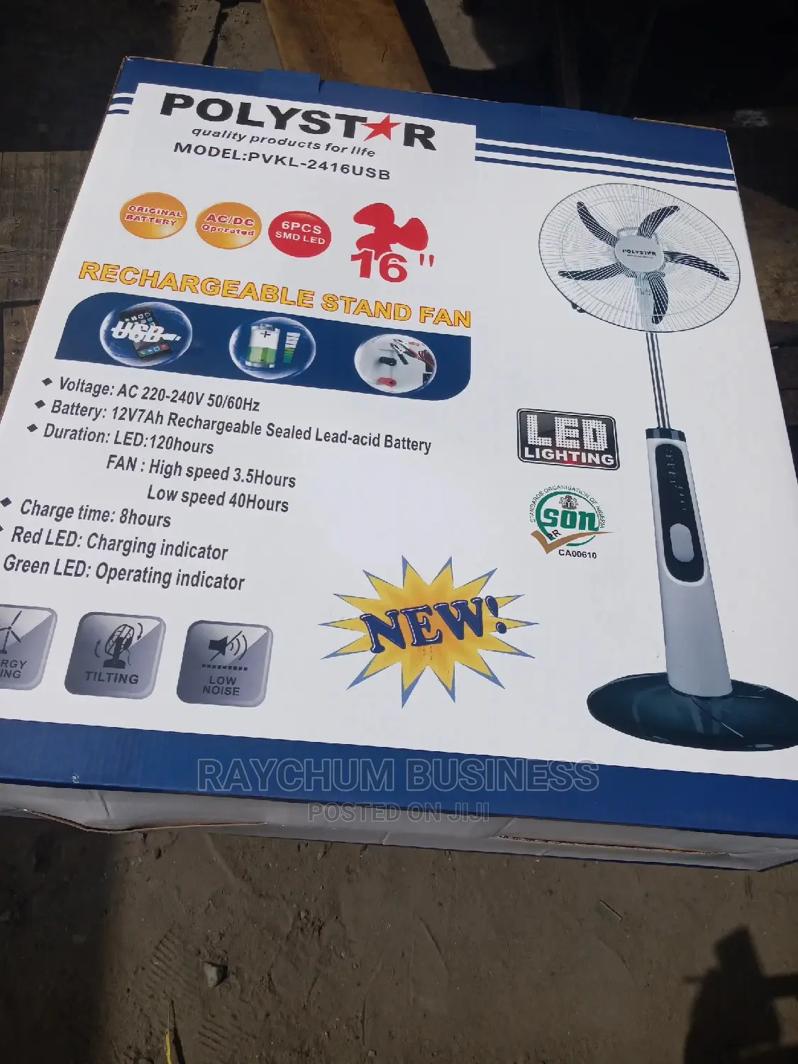Polystar Rechargeable Fan 16inches With Remote Control