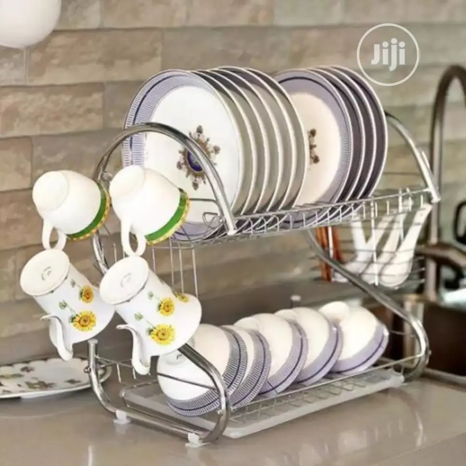 2 Layers Dish Drainer With Utensils and Glass Holder