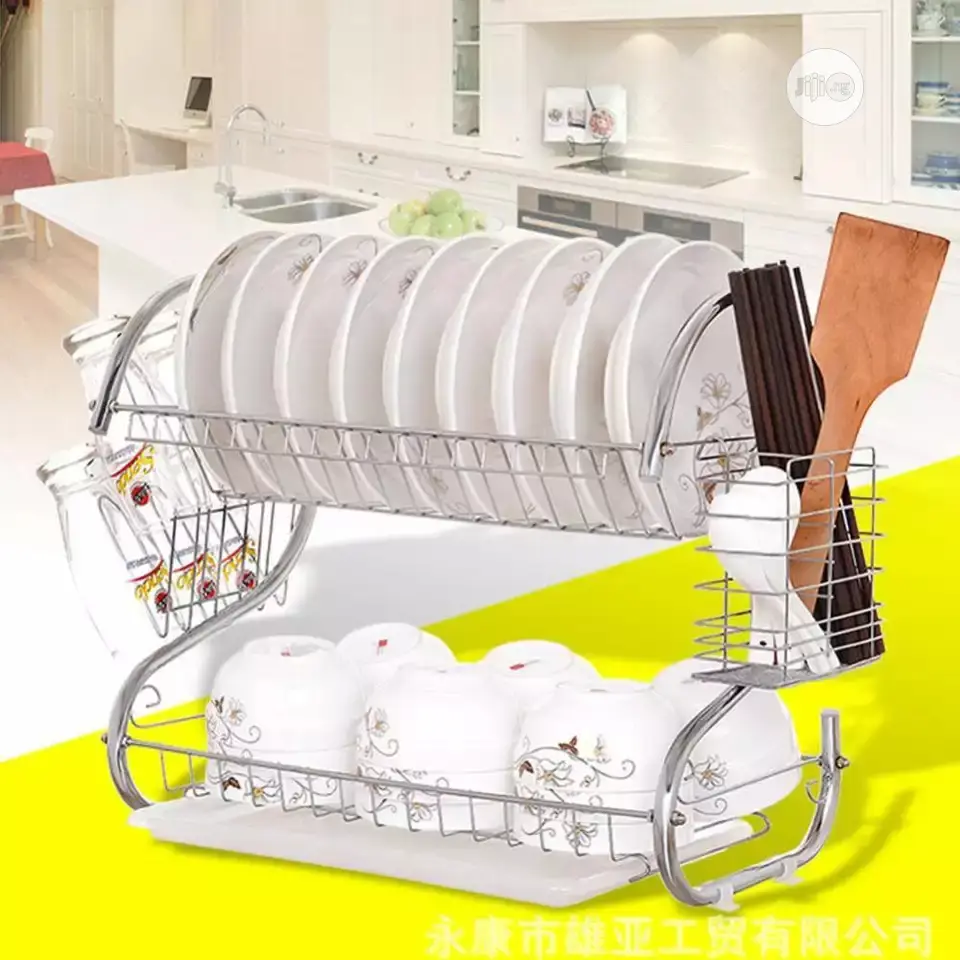 2 Layers Dish Drainer With Utensils and Glass Holder