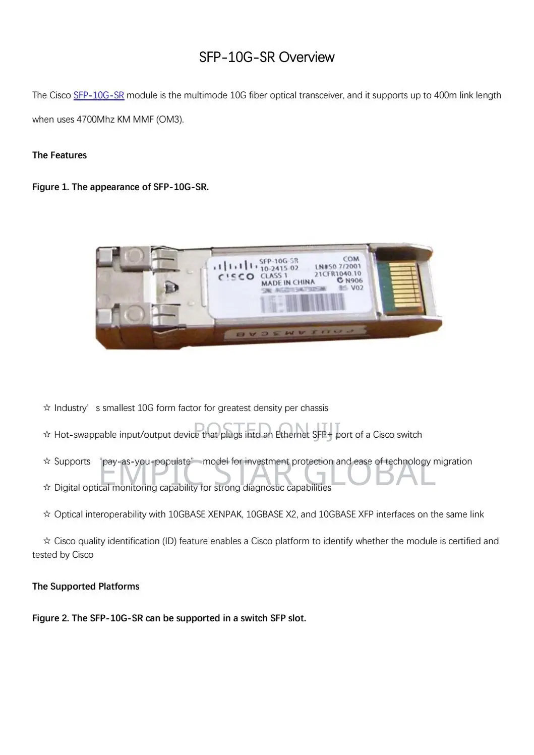 Cisco SFP-10g-Sr Fiber Moduel