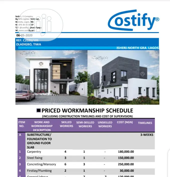 QS, Project Costing, BOQ, Schedules - Costify
