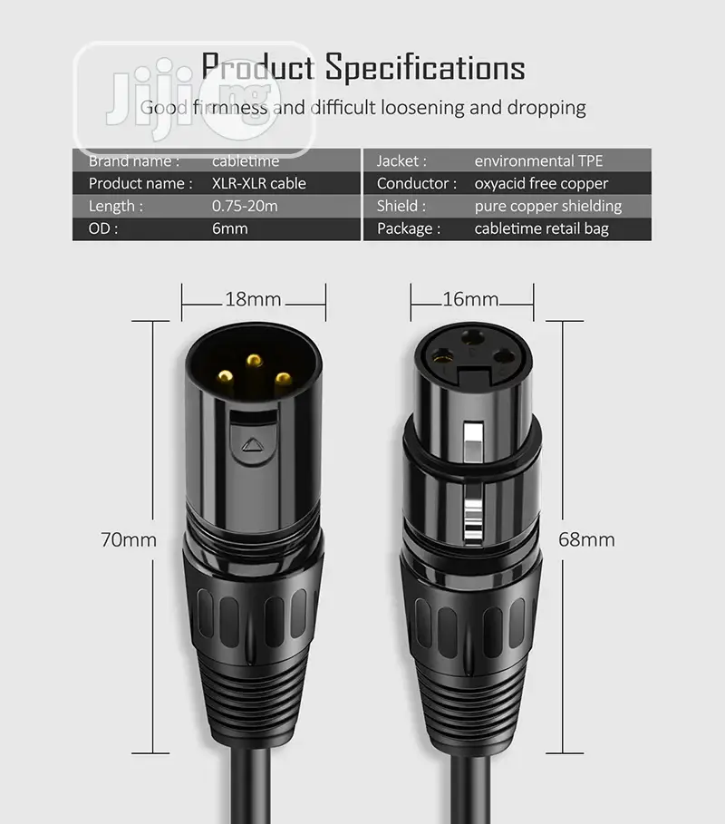 Black 20M XLR Male To XLR Female Microphone Cable