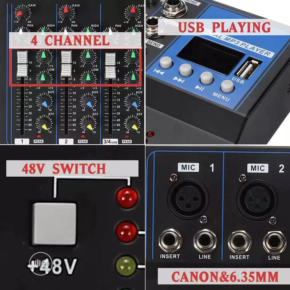 4 Channels Bluetooth Audio DJ Mixer