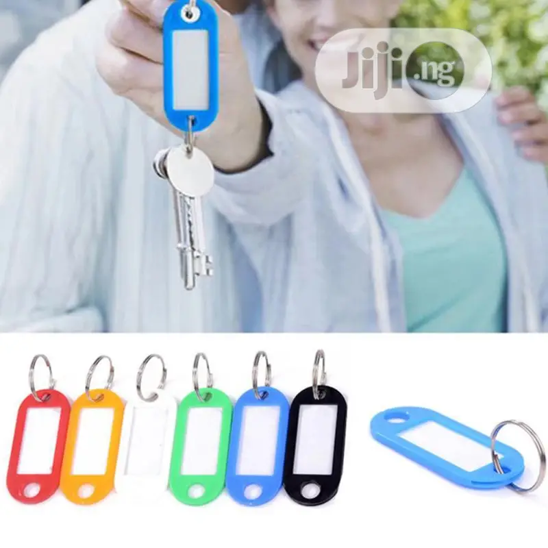 50pcs Random Color Plastic Keychain Blank Key Ring Name