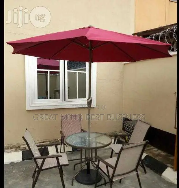 Umbrella, Table and Chairs