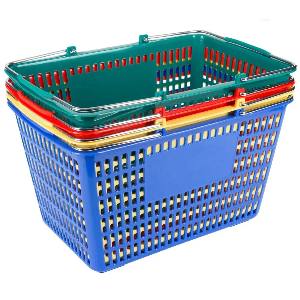 Supermarket Wire Handle Plastic Shopping Basket