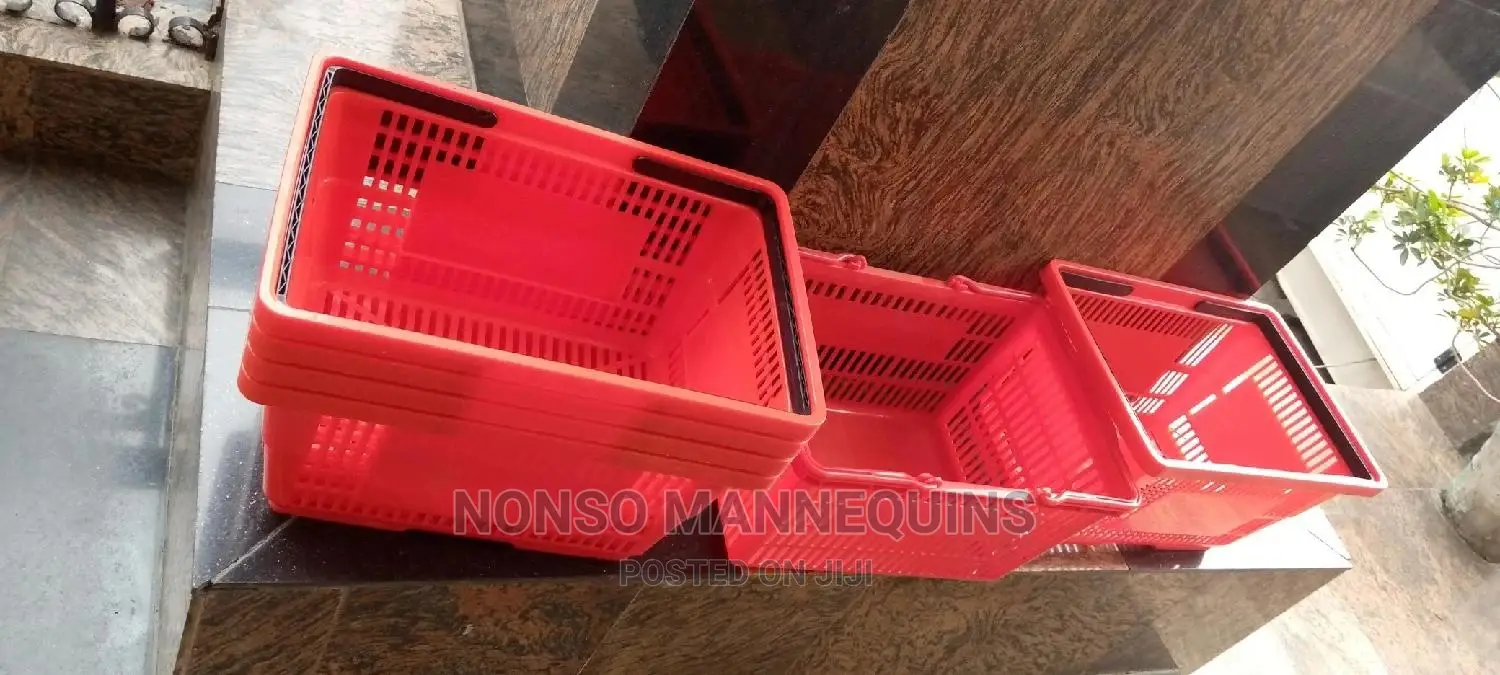 Red Shopping Baskets With Black Handle
