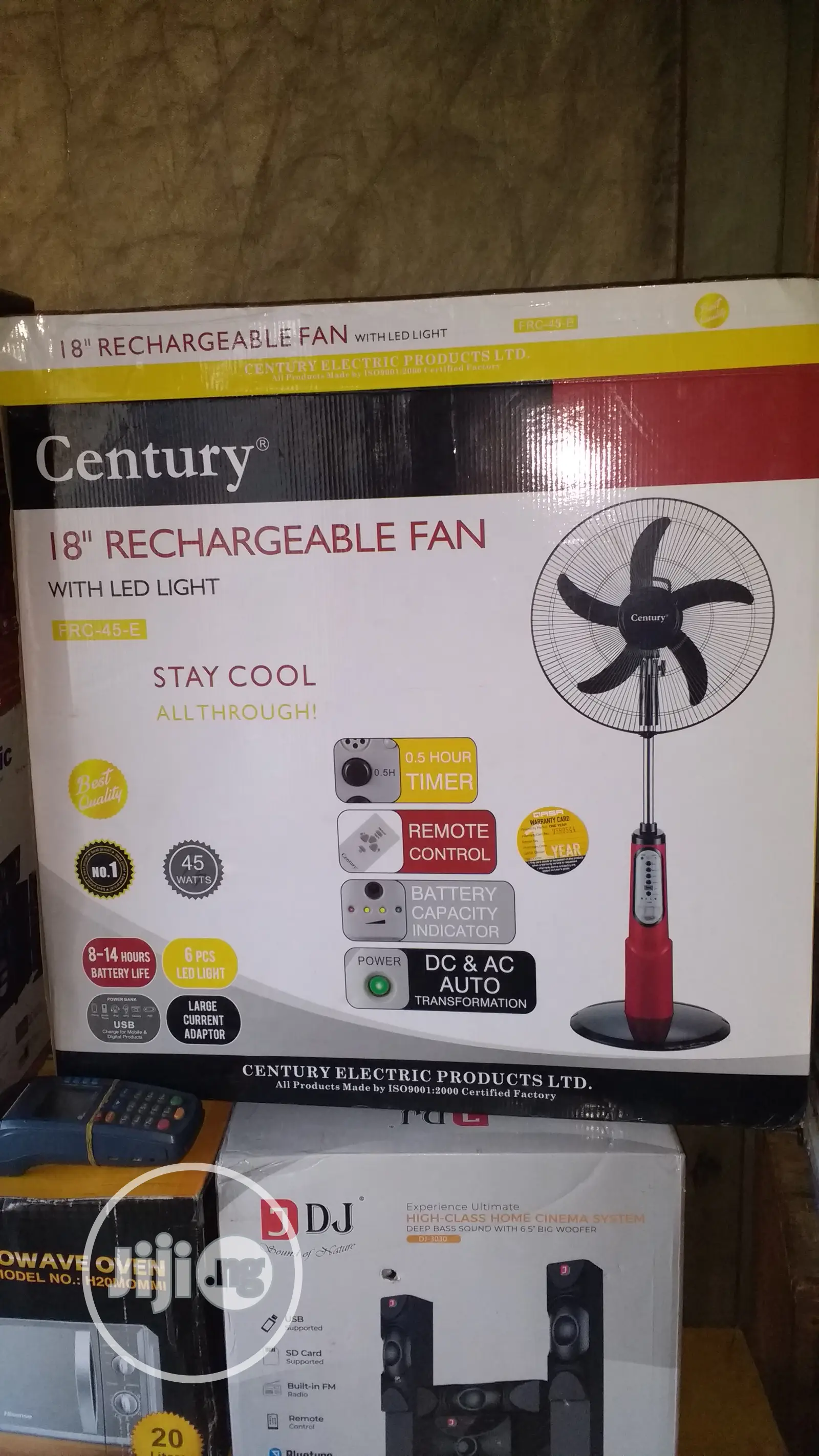Century 18" Strong Rechargeable Standing Fan With Remote Control