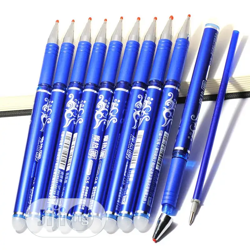 12pcs 0.5mm Writing Point Erasable Pen Blue Black Refill
