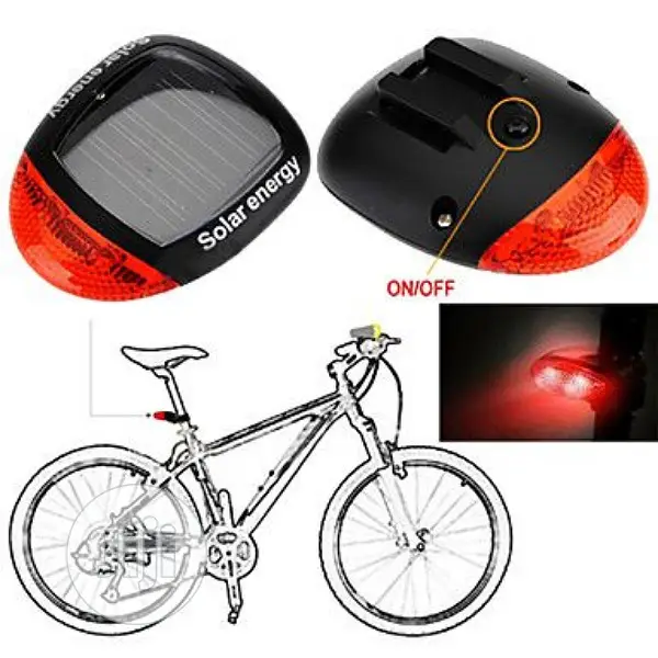 Waterproof Solar Bike Bicycle Rear Tail Red 2 LED 4 Mode
