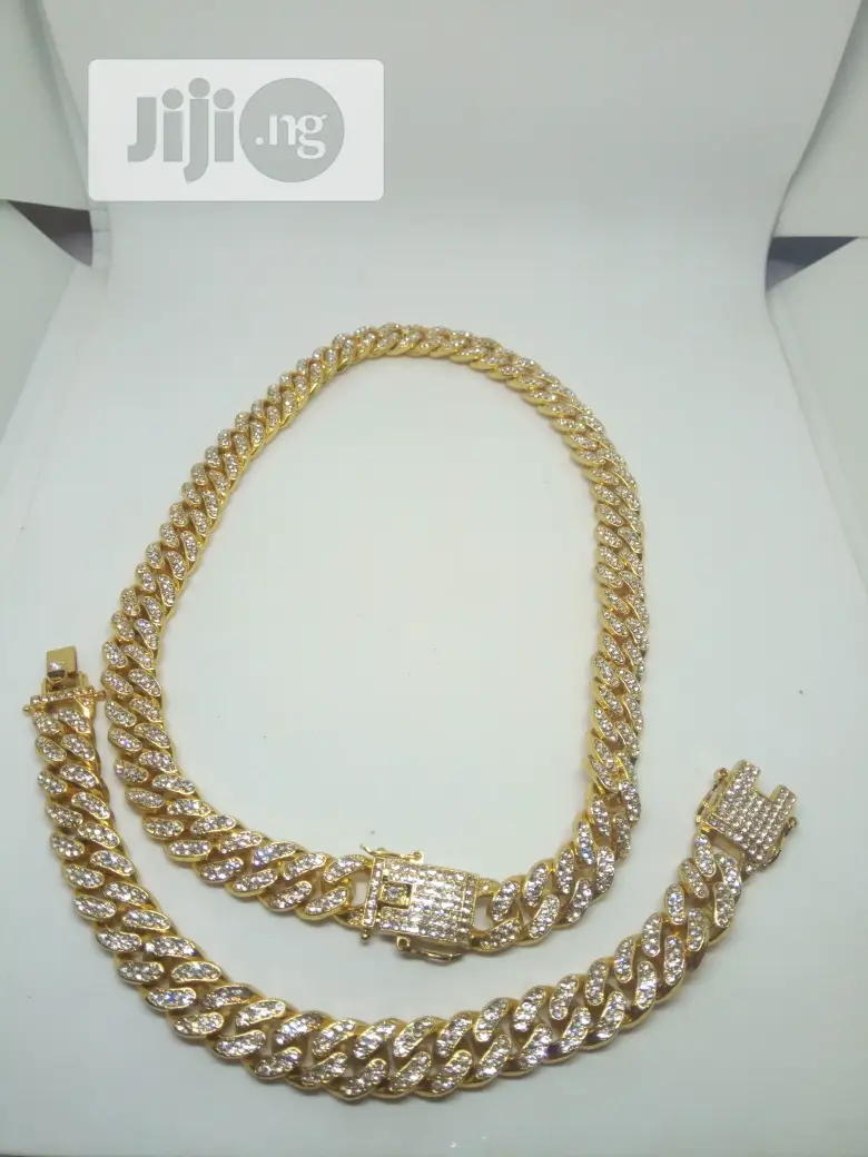 Studded Cuban Chocker Neck And Hand Chain With Lock