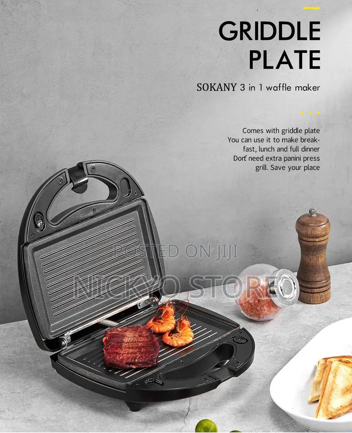 Sokany 3 In 1 Sandwish, Waffle And Toast Bread Maker