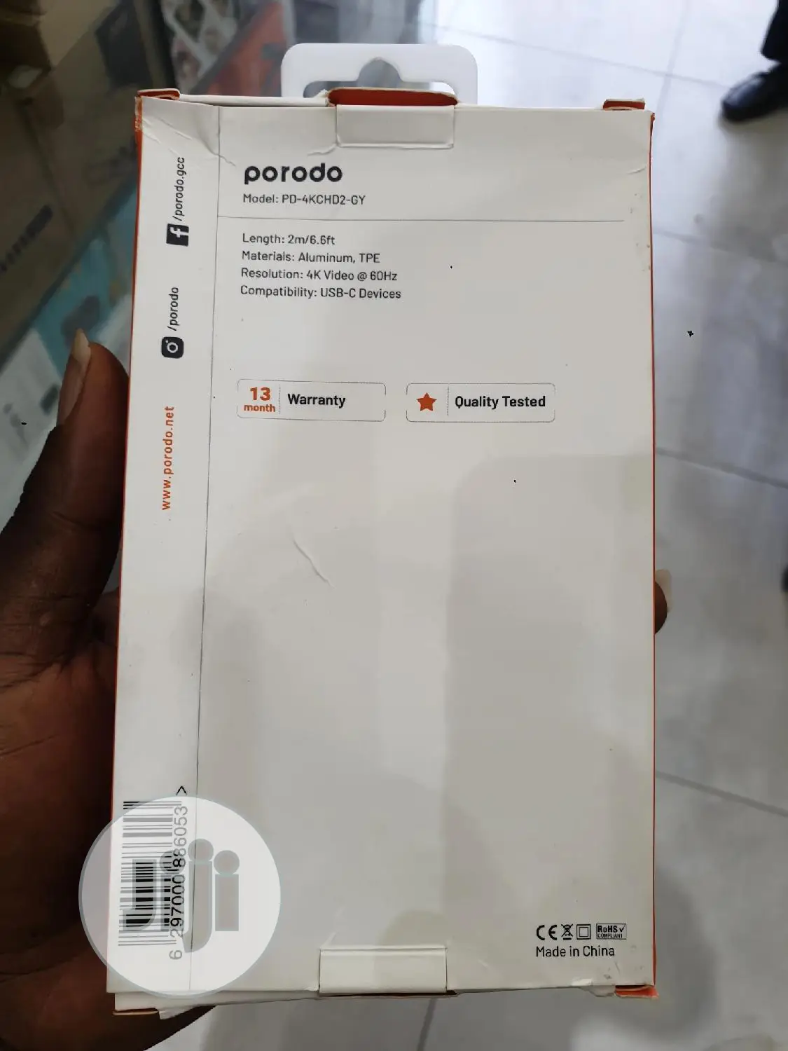 Porodo Type-C to Hdmi Cable 2m 6.6ft 100% Original
