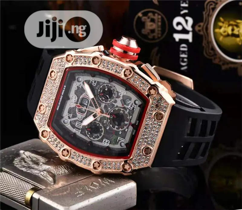 Richard Milles Iced Out Men's Rubber Watch With Chronograph