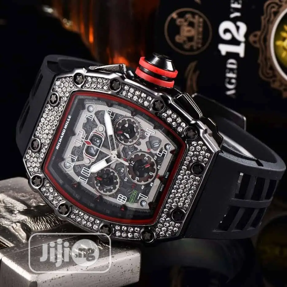 Richard Milles Iced Out Men's Rubber Watch With Chronograph